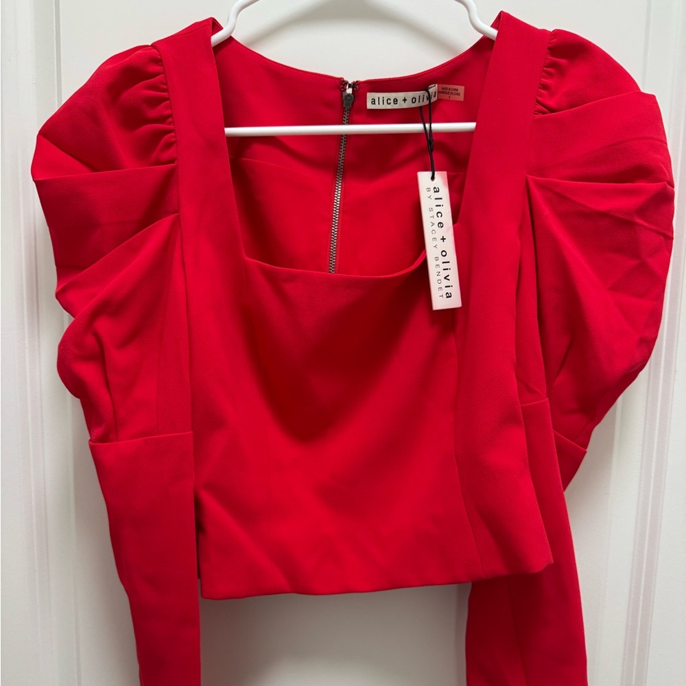 Alice + Olivia Rach Top In Paprika Zippered Back Puff Sleeve Womens